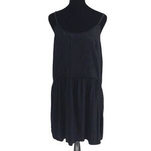 LOFT Womens Embroidered Lace Trim Spaghetti Strap Slip Mini‎ Dress Black Medium
